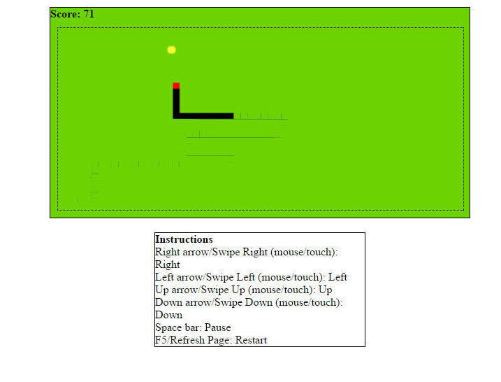 The classic snake game was reproduced using solely html5. This was used solely for study purposes.